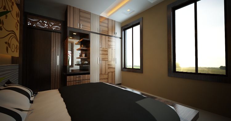 Contemporary Bedroom With Wooden Finished Wardrobe